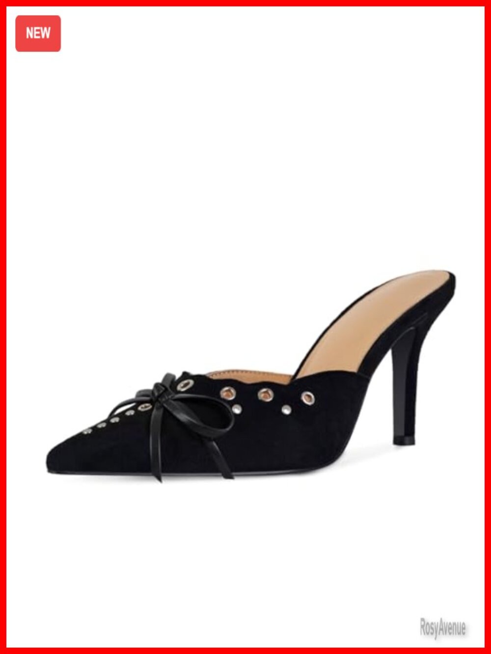 Suede Studded Pointed Toe Stiletto Mule Pumps for Wedding Party